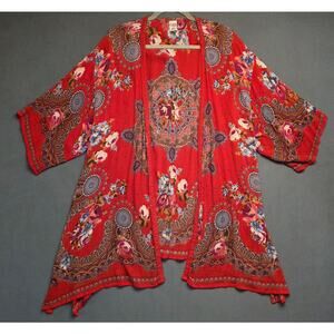 Bila Womens M/L Open Front Cardigan Boho Kimono Relaxed Fit Asymmetrical‎ Artsy